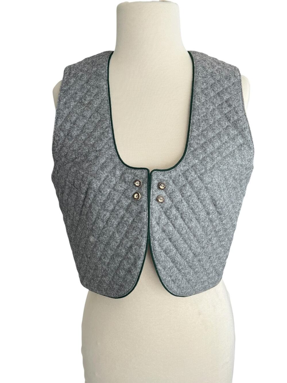Alphorn Trachten Austrian Quilted Gray Waistcoat Vest Size 40 Wool Blend